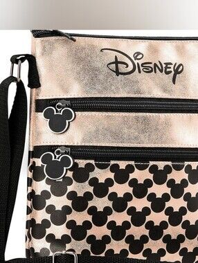 Disney Rose Gold and Black Mickey Print Crossbody Bag